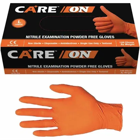 CARE ON 6 mil Orange Nitrile Examination Glove - 1000 gloves/case