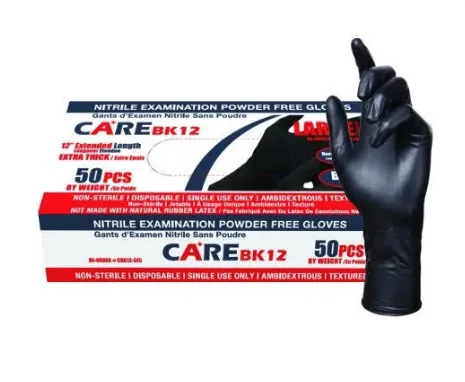 CARE 7 mil Black Nitrile Exam Glove, 12" long - 500 gloves/case