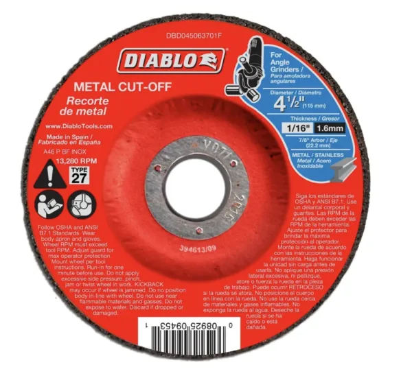 Diablo 4-1/2 " x 1/16" x 7/8" - Metal Cut-Off Disc with Type 27 Depressed Center