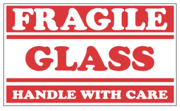 "Fragile / Glass  - 3 x 5" - Handle With Care" 500 Labels