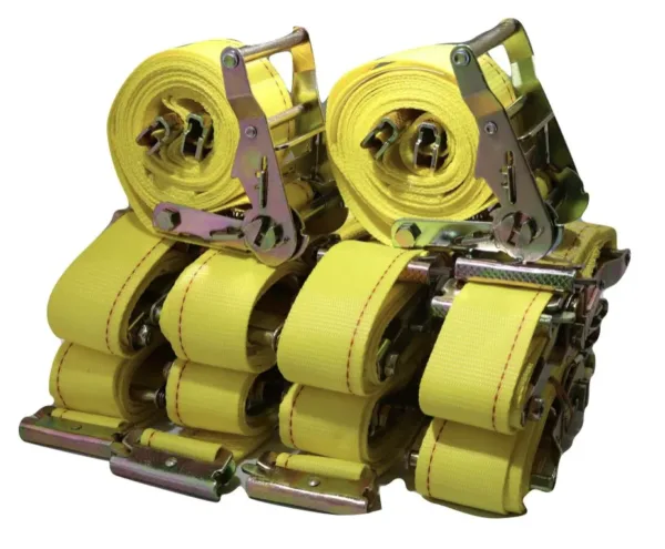 2" X 16' TIEDOWN WITH RATCHET AND E-SPRING FITTING