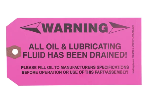 'Warning - No Oil' Tags 5 3/4" X 2 7/8"