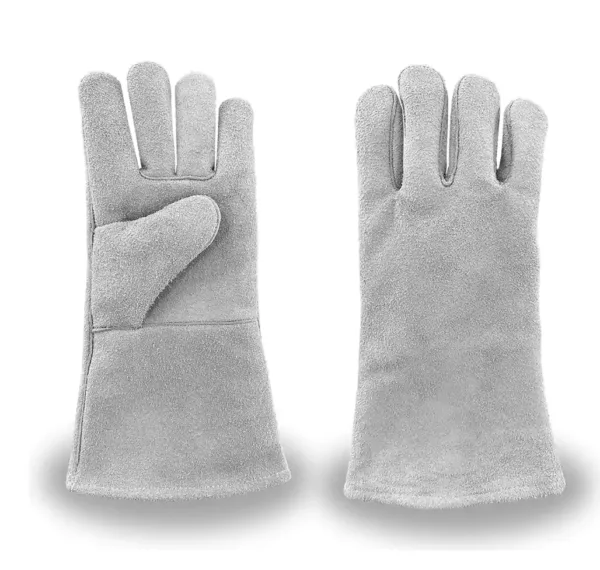 Gray Welder Cowhide leather Gloves, One-Piece Back, Full Sock Lining