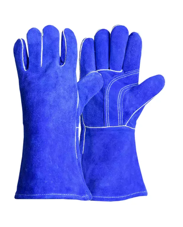Blue Welder Cowhide leather Gloves, One-Piece Back, Full Sock Lining