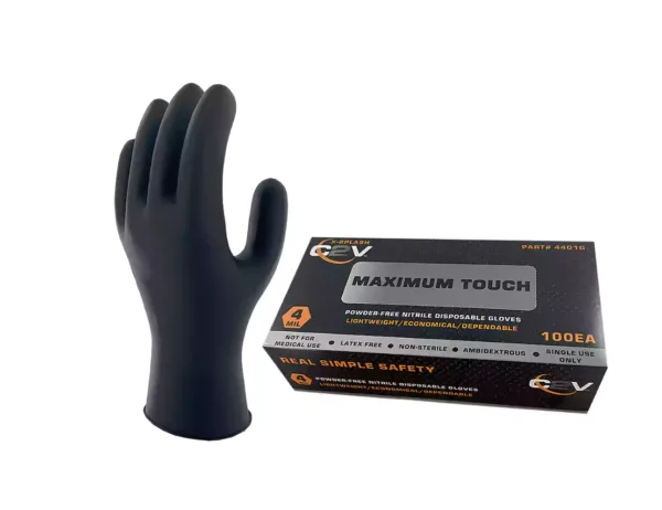 X-SPLASH 4 mil Black Nitrile Gloves, Industrial Grade, Fully Textured - (100 per box)