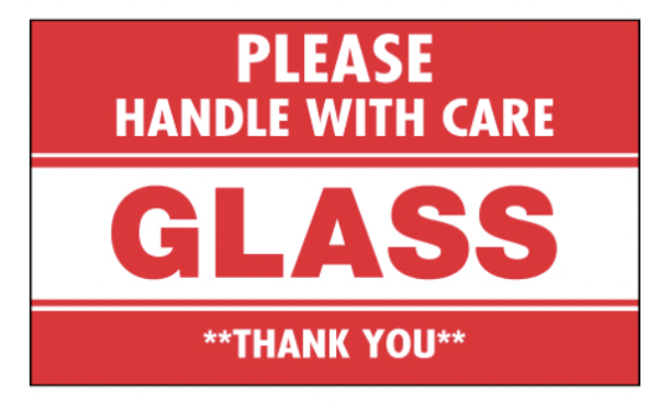 3 x 5" - "Glass - Please Handle With Care" Labels