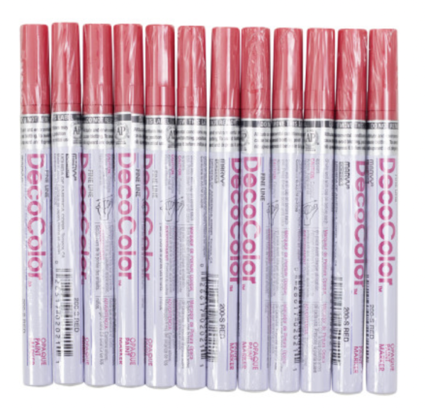 DecoColor - RED - Industrial Paint Marker Fine Tip - Box of 12